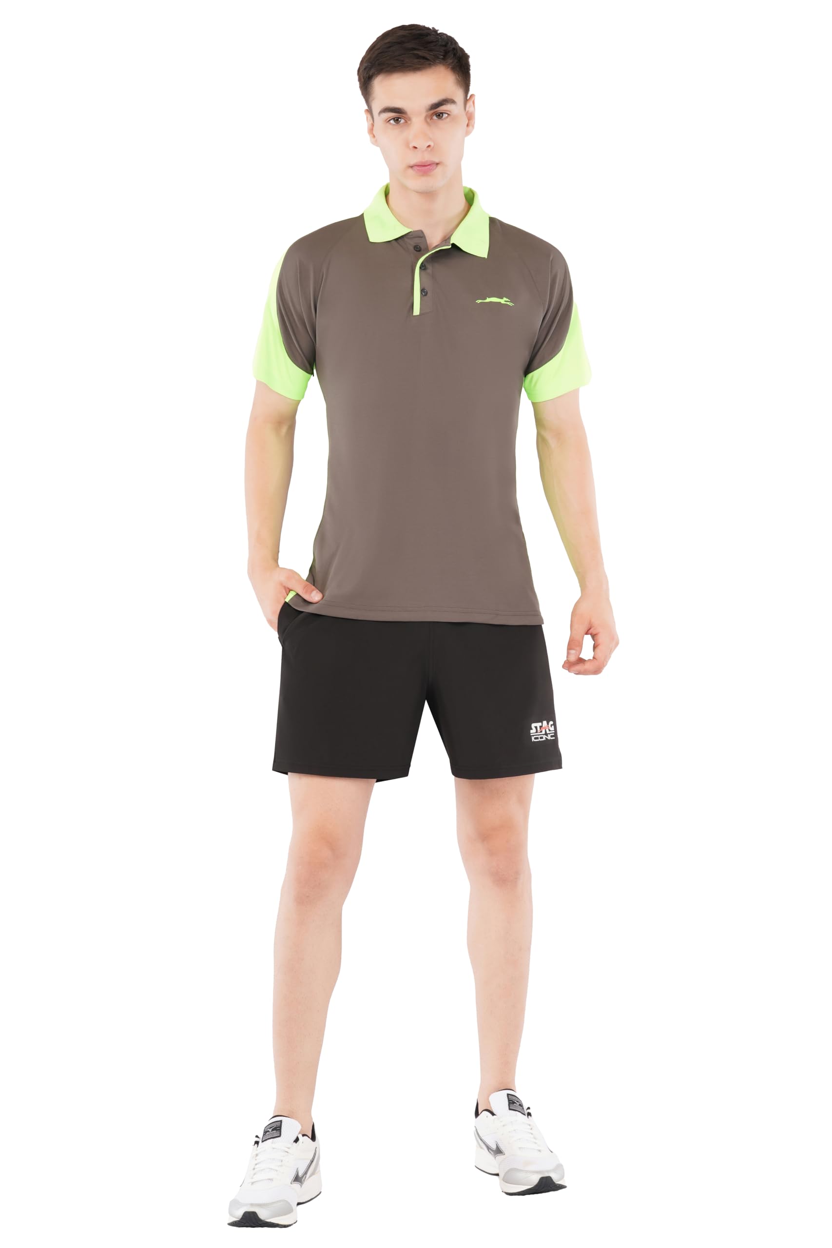 stag iconic Men's Super Polo Neck Sports T-Shirt | Polyester | Button Placket | Sportswear | Dark Grey-picture-44