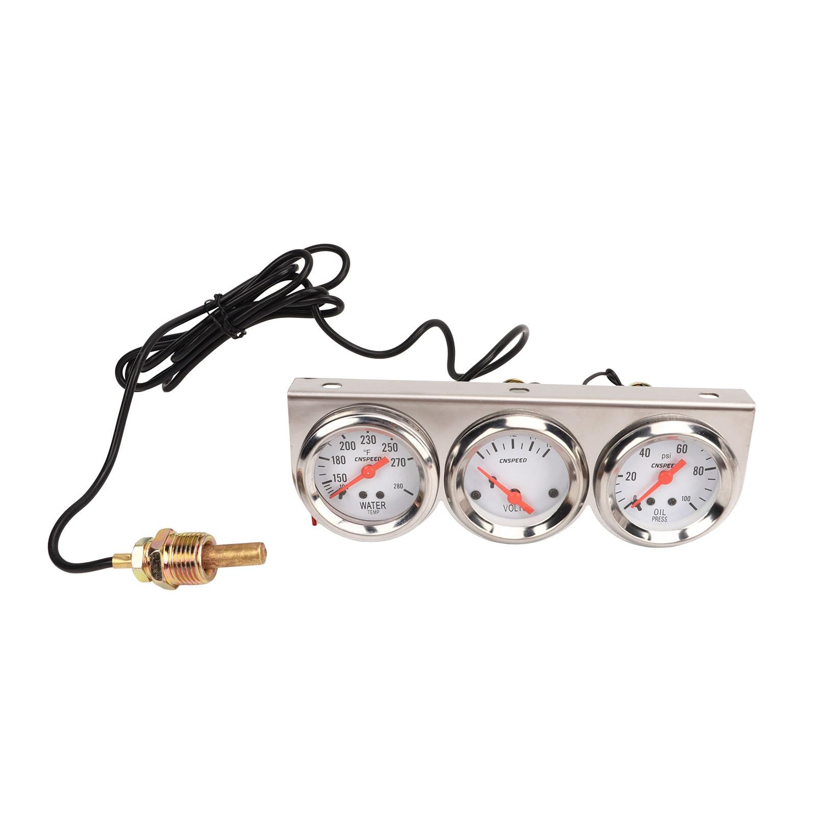 Aramox Kit de Calibre Triple para Automóvil, Kit de Calibre Triple para Automóvil de 52 Mm Esfera Blanca 12 V Presión de Aceite Voltímetro de Temperatura del Agua Medidor de
