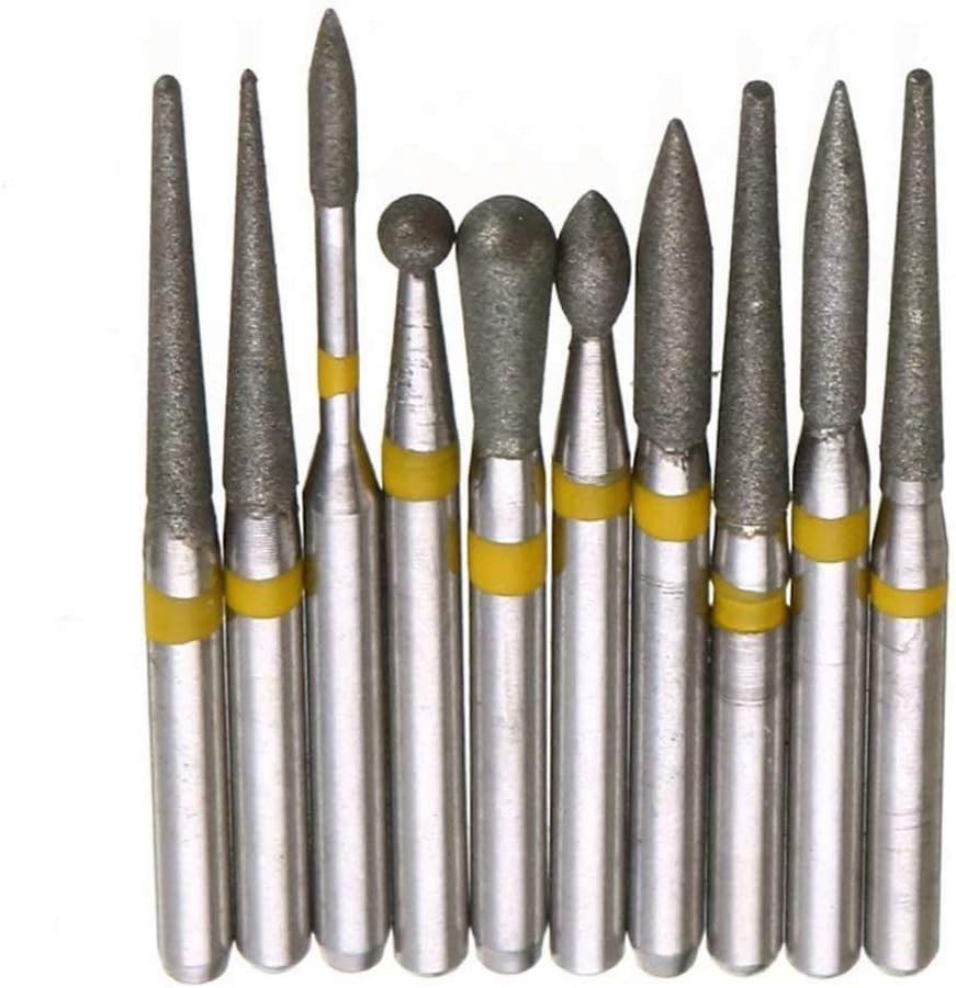 10Pcs 1.6mm FG Carborundum Burr Diamond Burs Yellow