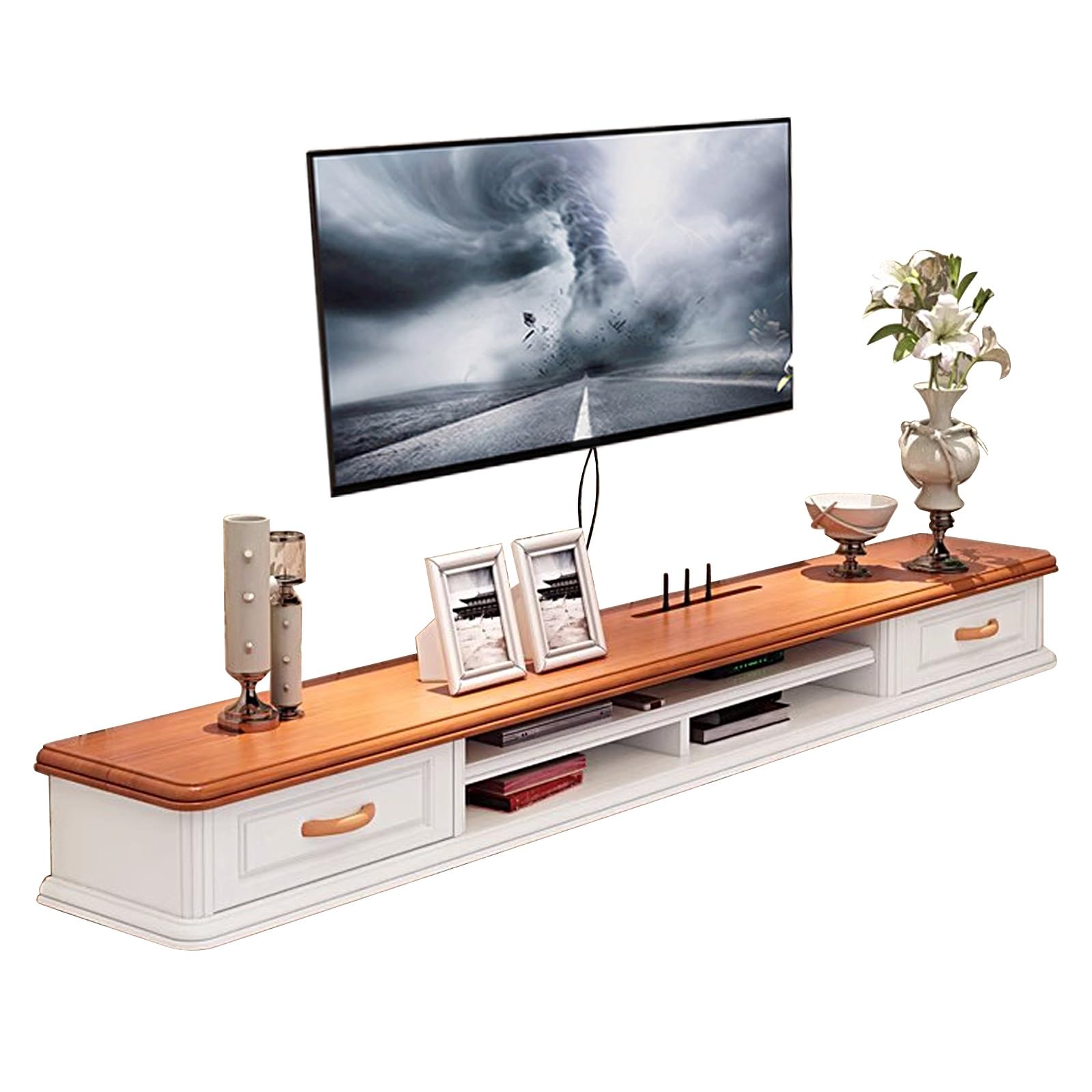 Meuble TV flottant moderne orange pour un design de salon chaleureux