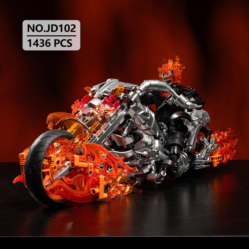 Hero Ghost Knight Klemmbausteine ​​Technik, Kreatives Motorrad Stunt Man Modellbausteine, Flame Skull Man Cooles Fahrzeug Spielzeug Geschenk für Erwachsene