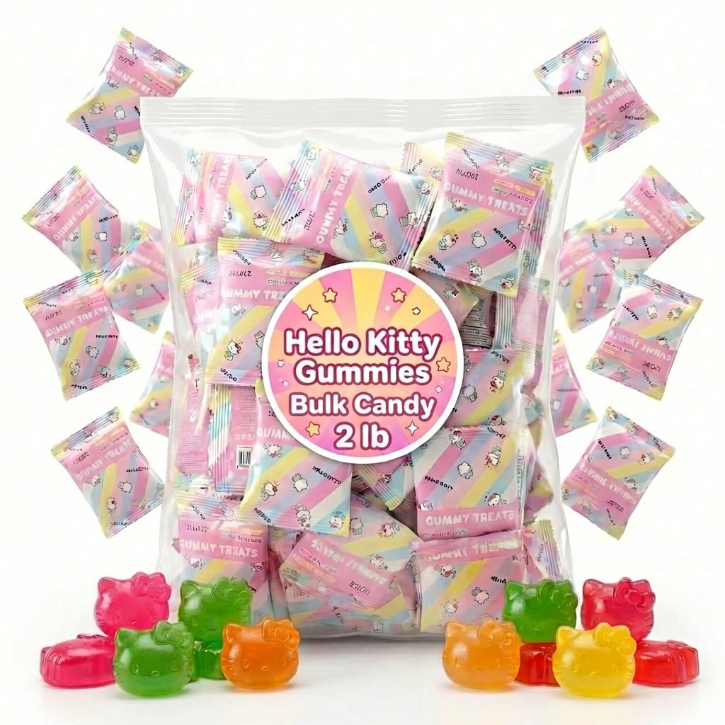 Hello Kitty Fruit Gummies - Assorted Flavors, Individually Wrapped Candy (2 lb Bulk Bag) - Perfect for Parties, Valentine's Day, or Gifts