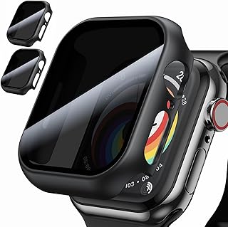 NUOWEI 2 Pieces Case with Screen Protector Compatible with Apple Watch Series 8 7 45mm, Apple Watch Case Privacy Proof, Full Cover with Tempered Glass Case (Black)