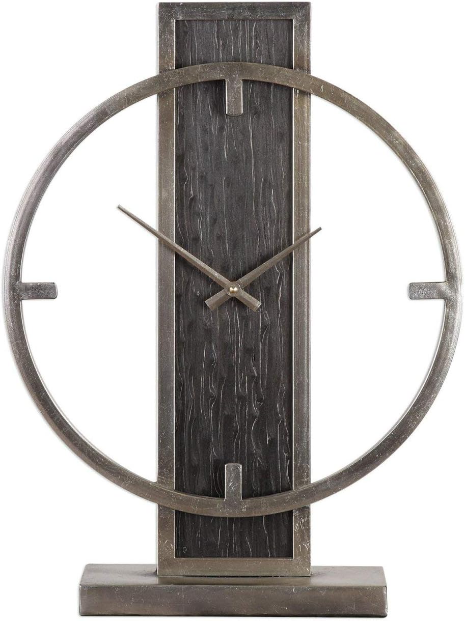 MODE HOME Rustic Silver Table Clock on Stand Vintage Desk Clock Mantel Clock Decorative 15.85 Inch H