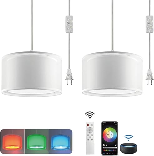 Miniatura 9 de Lámpara Colgante con Enchufe, Luz Colgante, Paquete de 2 con Control Remoto, 15 Pies de Luces Colgantes con Cable de Enchufe, Pantalla de Lámpara de