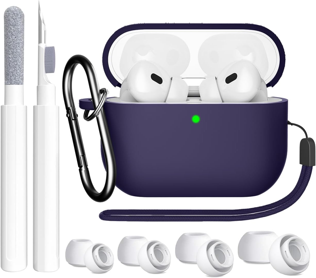 SUPFINE Compatible with Airpods Pro 2nd Generation Case Cover 2022/2019 with Cleaner kit & Replacement Eartips (XS/S/M/L), Soft Silicone Airpod Pro Case with Keychain and Lanyard (Deep Purple)