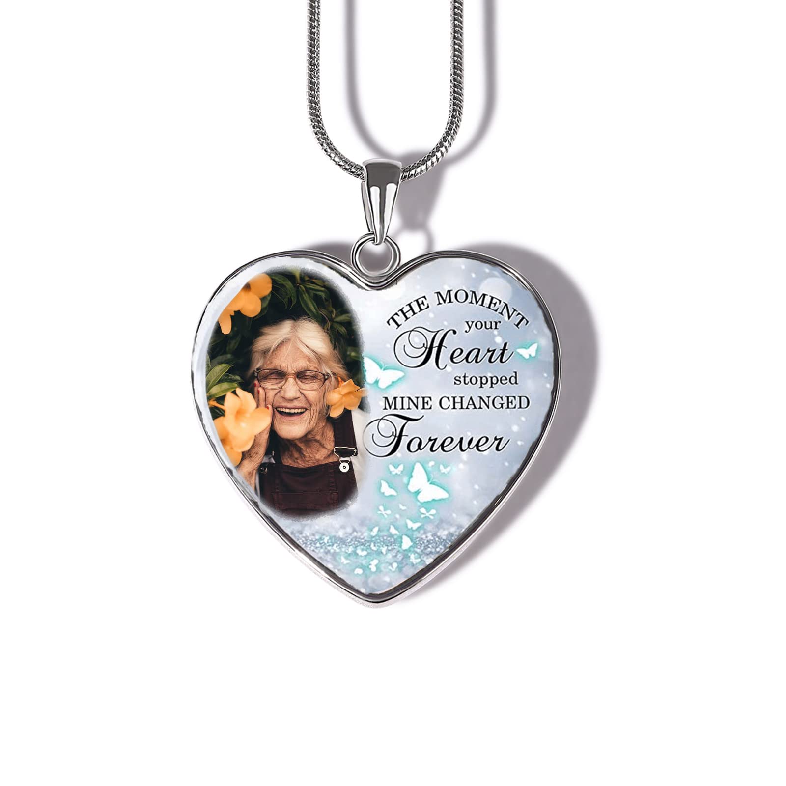 Drawelry Personalized Heart Photo Necklace with Picture Text Custom Snake Chain Pendant Necklaces for Family Lover Friends Christmas Valentines