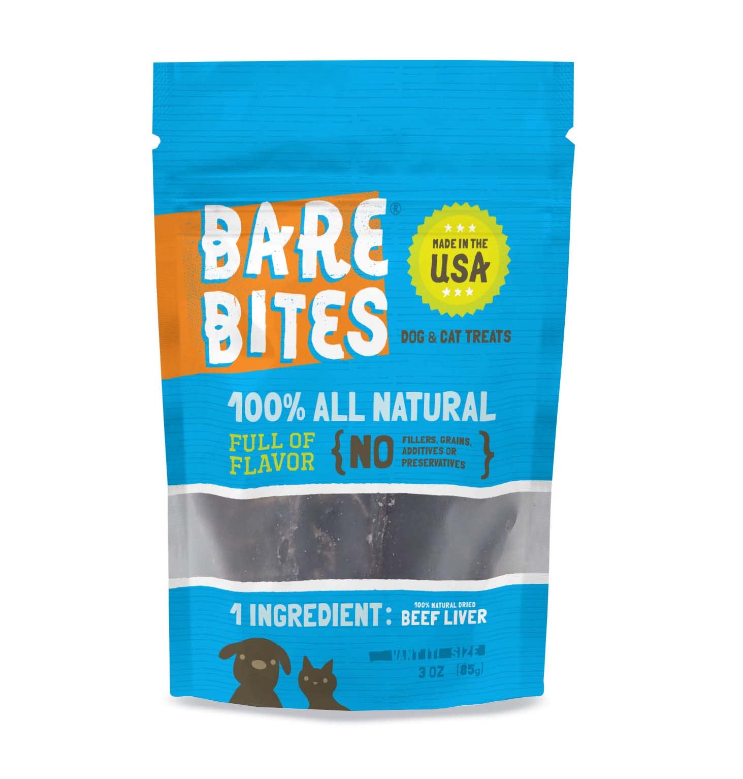 Bare Bites100% All Natural Dried Beef Liver Dog and Cat Treats, 3 Ounces
