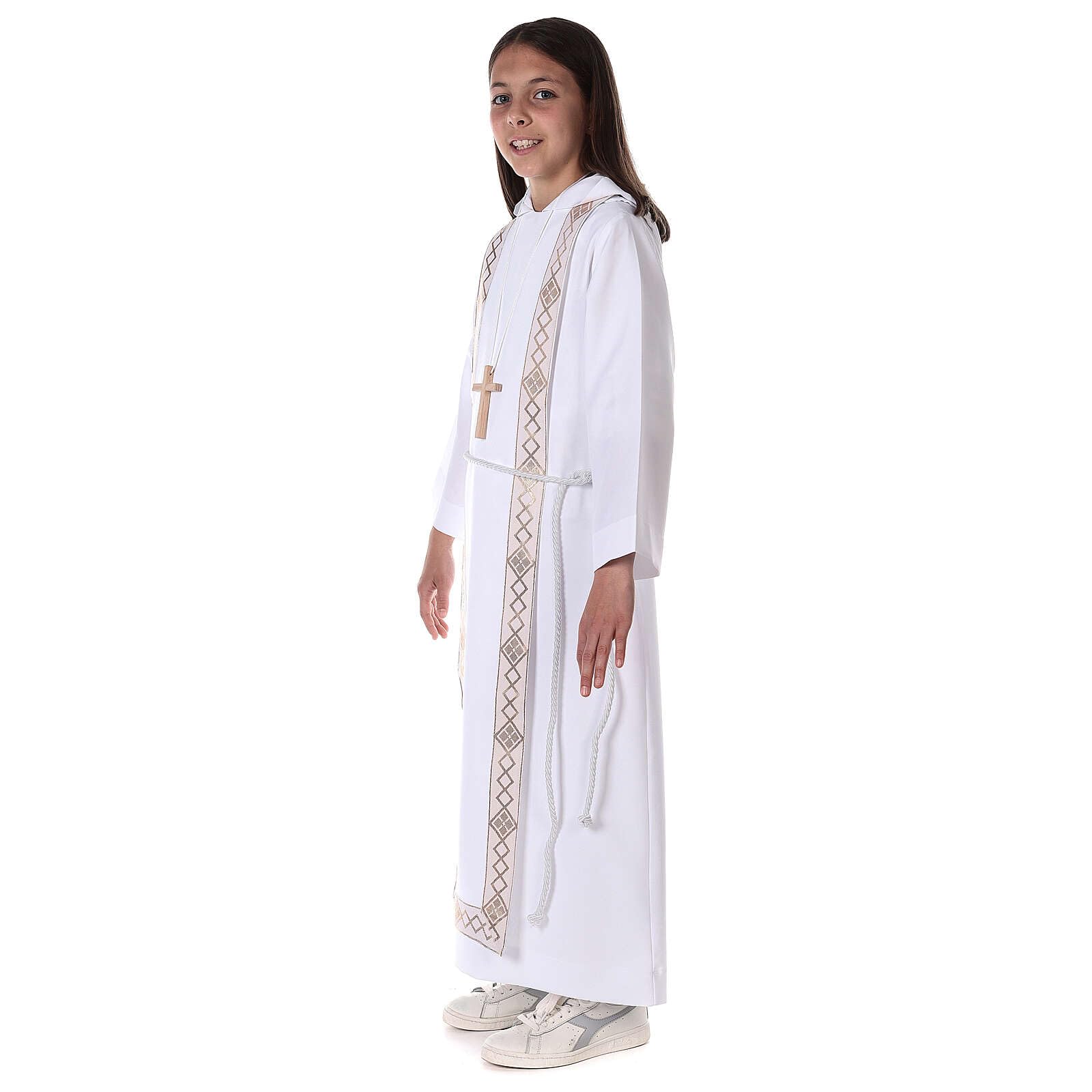 Holyart Tunica Prima Comunione Semplice Avorio 105 Cm - Abito Per Bambina Prodotto In Italia, 100% Poliestere, Artigianale - 4