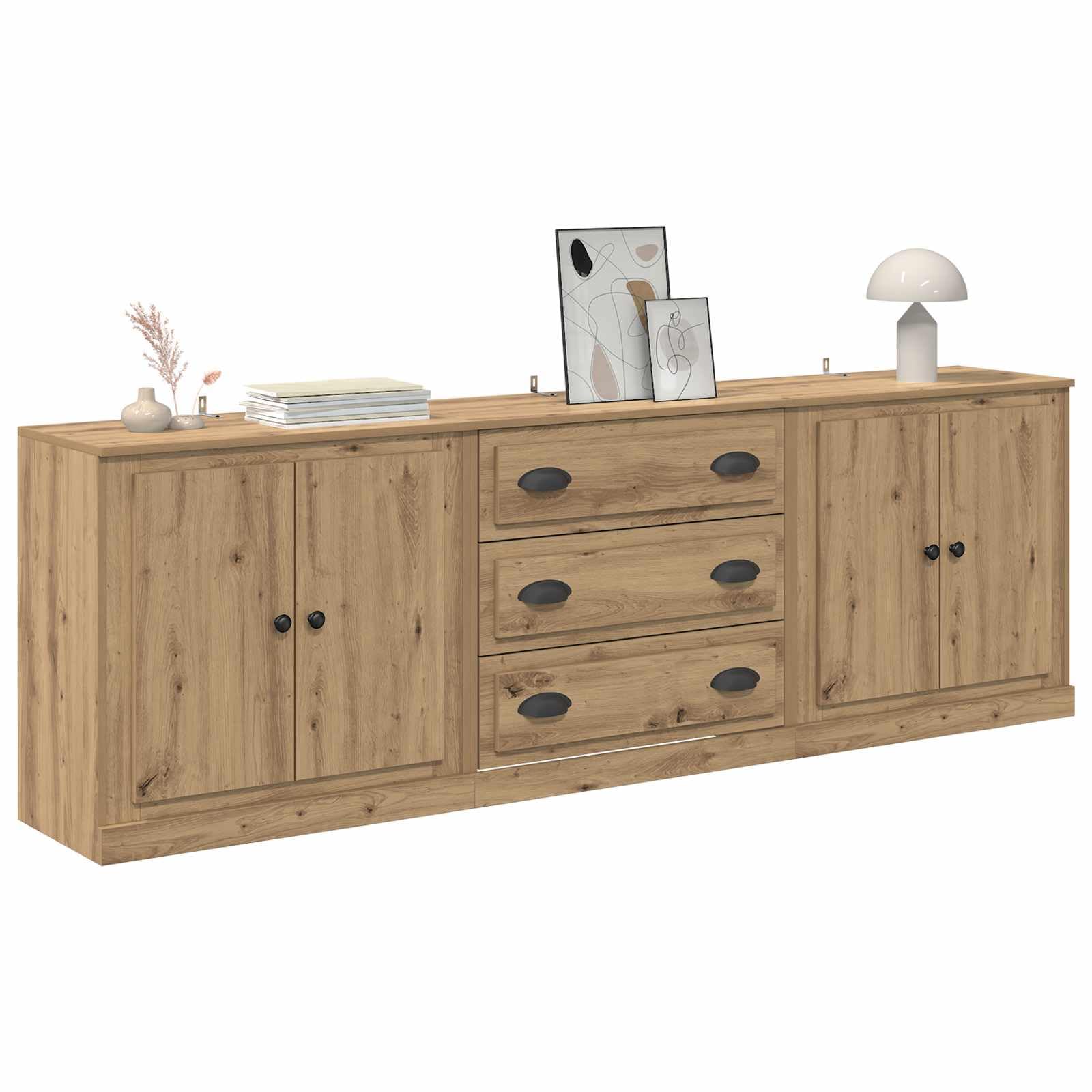 Buffet Lot de 3 Meuble Bas Chêne Artisanal 210 cm
