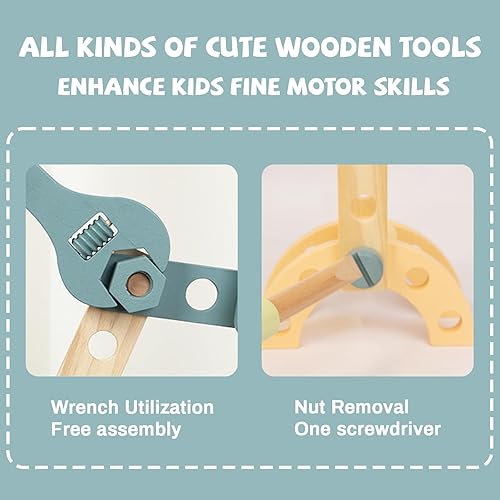 Miniatura 4 de WoodenEdu Juego de herramientas para niños, juguetes Montessori de madera para niños y niñas de 3, 4, 5 años, 56 piezas de herramientas de madera