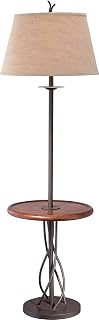 Franklin Iron Works Rustic Farmhouse Country Cottage Core Floor Lamp with Tray End Table 63.5" Tall Wood Twisted Iron Base Brown Linen Fabric Tapered Drum Shade for Living Room Reading House Bedroom