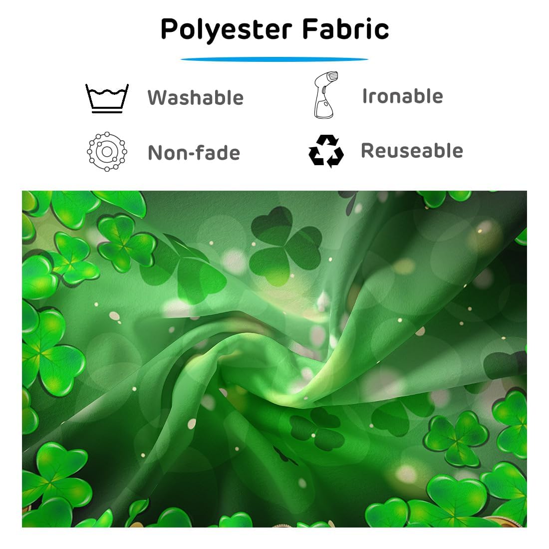 Toile De Fond St Patrick 180x114 Cm – Tissu Polyester Vert Avec Motifs Trèfle – Décoration Irlandaise Réutilisable Avec œillets Et Ruban – Pour Fête Et Photos