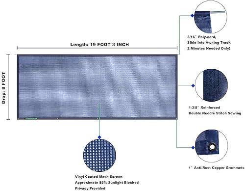 Miniatura 211 de Tentproinc Pantalla parasol para toldo, 8 pies x 13 pies 3 pulgadas (apta para toldo de 14 pies), protector solar de malla para autocaravana, cámper
