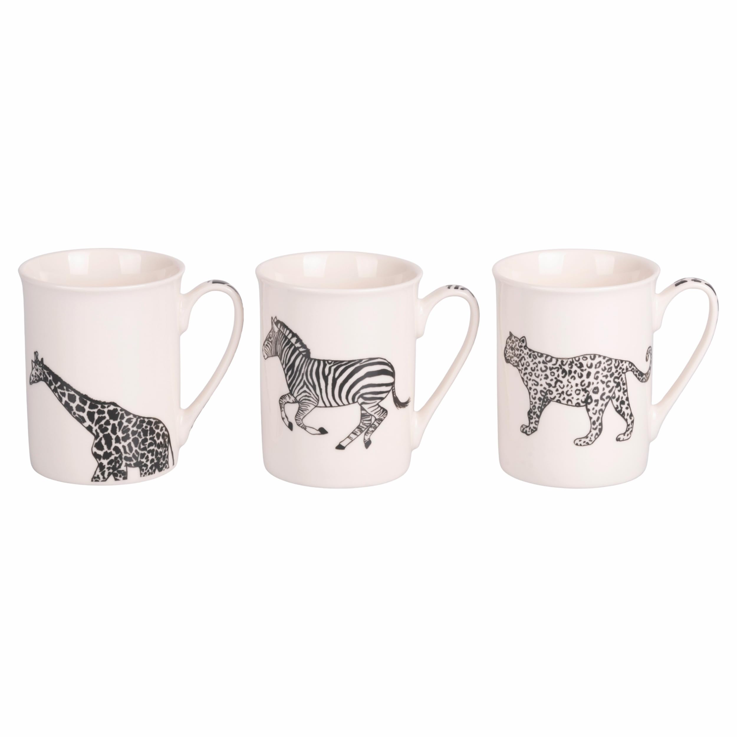 Set of 3 Porcelain Mug 360 ml, White, Safari