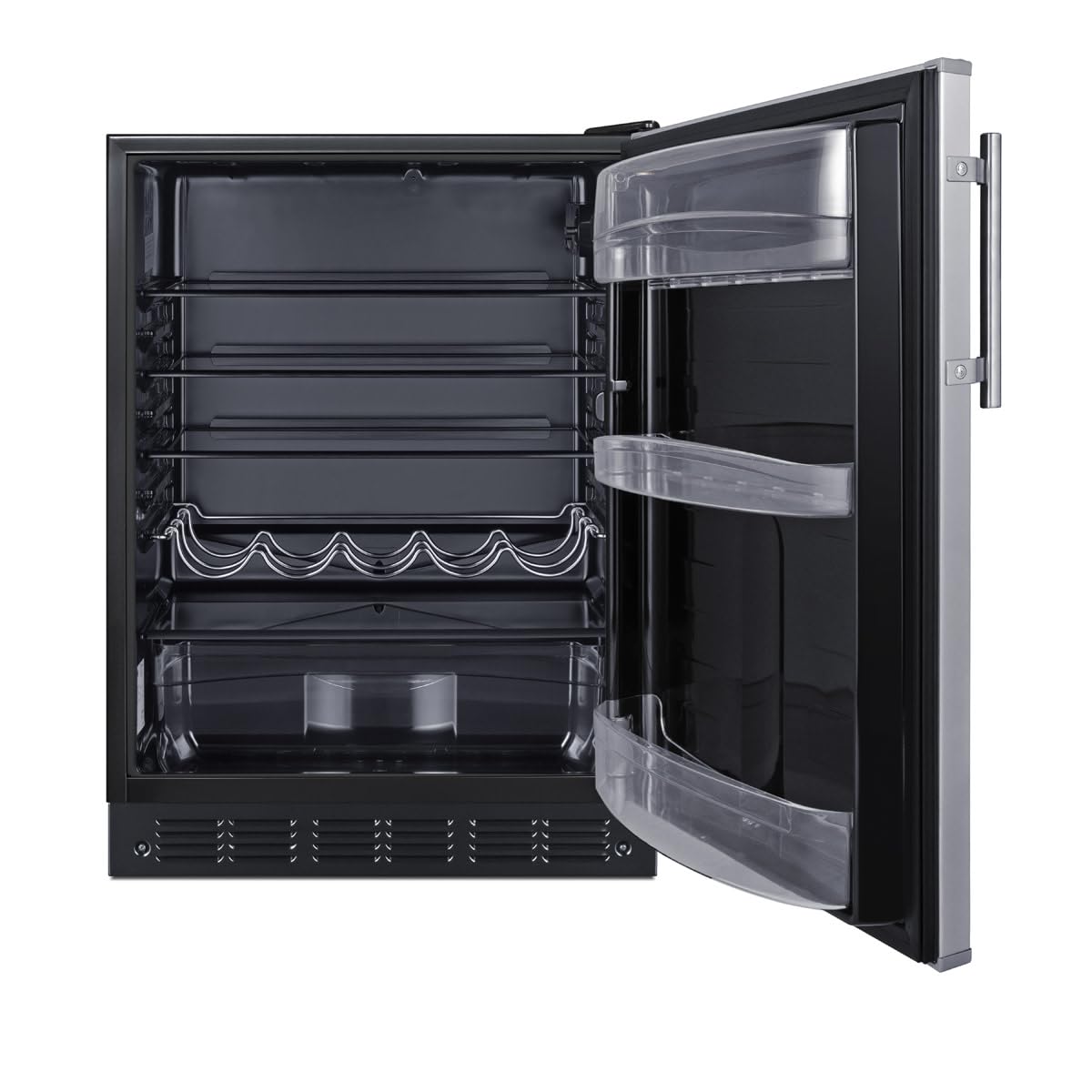 Summit FF6BK2SSLHD 24” Wide Under Counter Refrigerator 5.5 cu.ft. Made in Europe with Automatic Defrost Operation, Reversible Stainless-Steel Door, and Deluxe black interior (Left-Hand Door) on Fridge.com