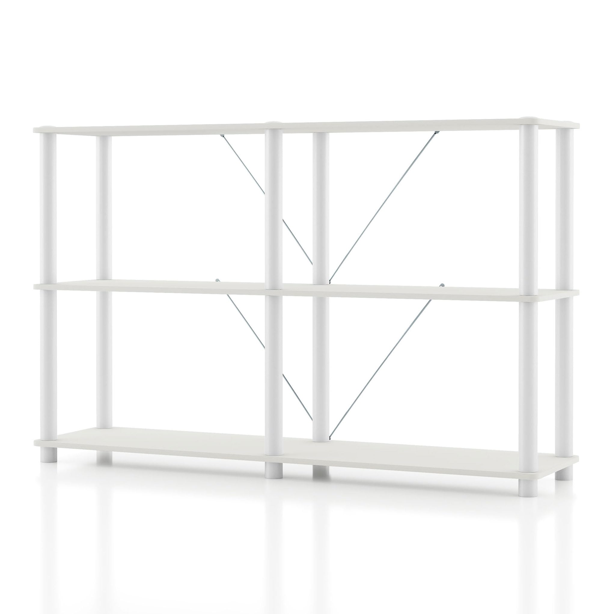 HOMES: Inside + Out Apexa Modern 3-Tier Extra Wide Shelving Units, Collectibles Display Shelves, Easy Assembly Console Table, Home Storage Organizer for Living Room, Bedroom, Office, White