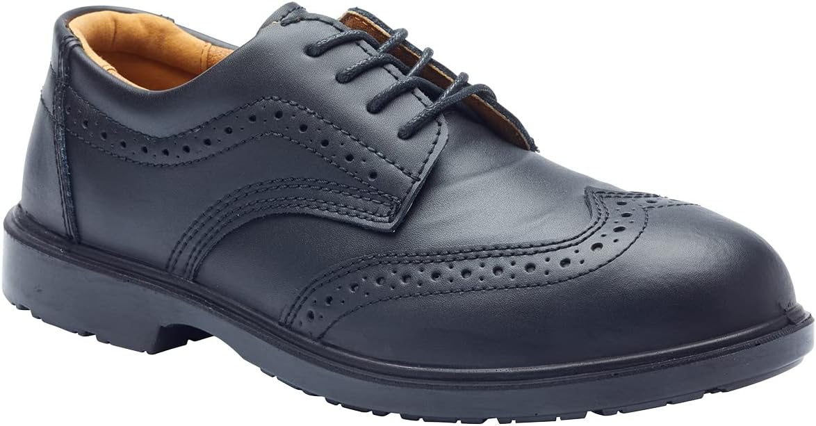 Blackrock Safety Brogue Mens Safety Work Shoes, Steel Toe Cap, Wide Fit, Black Lightweight Leather Safety Footwear, Slip Resistant Security Shoes, Ideal for Managers - Size 7