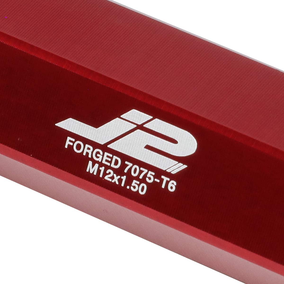 J2 Engineering 20 Pcs 7075 Aluminum Open End M12 x 1.5 Lug Nuts Set w/Adapter, Red, Fit Conical Seat, LN-T7-001-15-RD