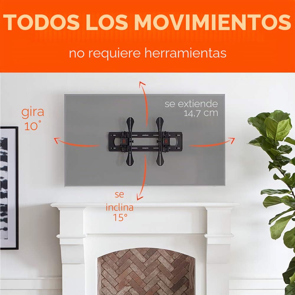 ECHOGEAR Soporte de Pared inclinable avanzado para televisores de hasta 86 Pulgadas – Rango máximo de inclinación en televisores Grandes – Ideal para Montar TV sobre una Chimenea