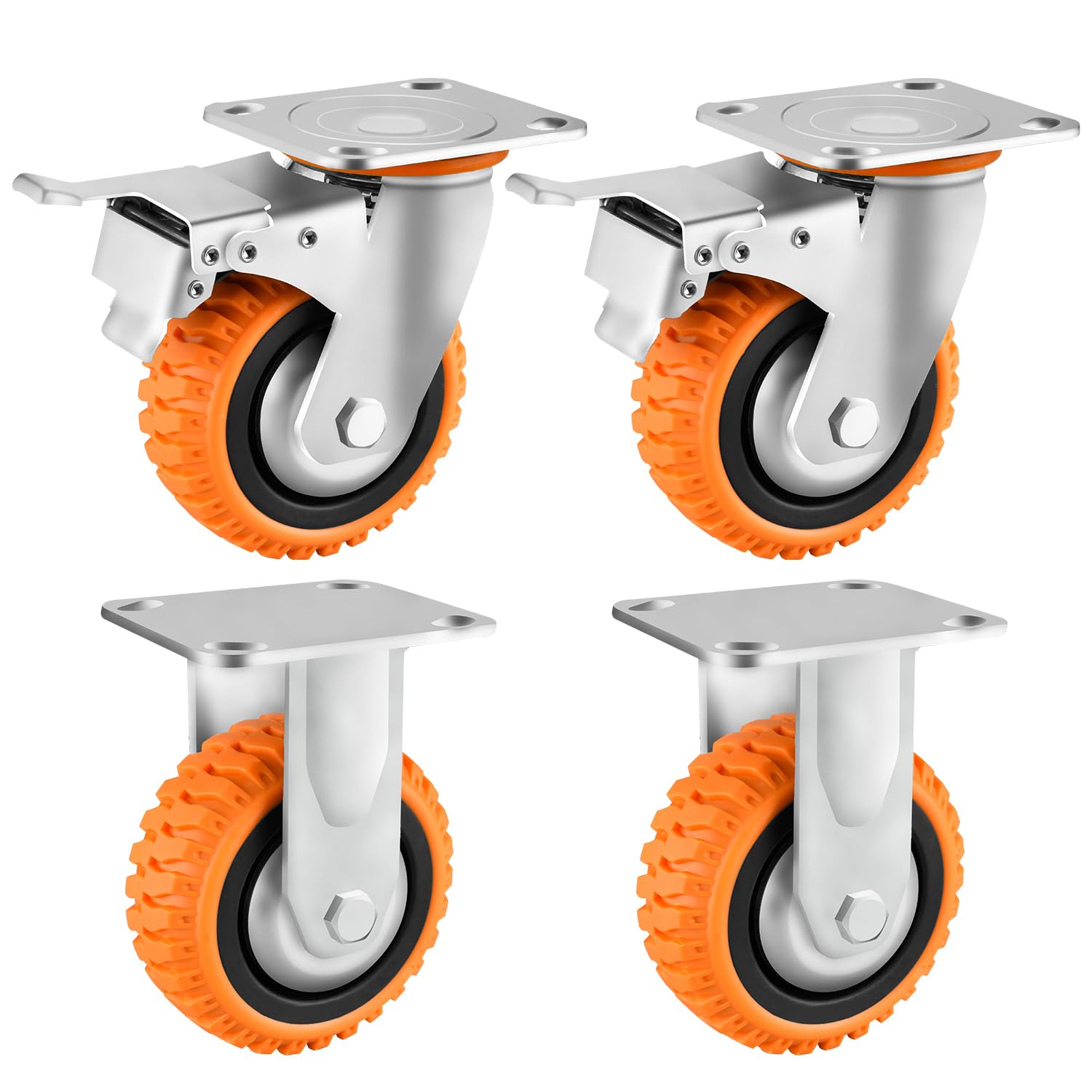 Photo 1 of **ONLY 3 WHEELS*** 5 Inch Heavy-Duty Polyurethane Caster Wheels (750 lbs Per Wheel)–360° Swivel & Dual-Lock Brake, Non-Marking & Anti-Slip,or Industrial Carts,Workbench,Cabinets – 4-Pack with M10 Mounting Hardware
