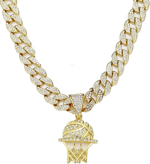Miami Cuban Pendant Necklace, Ice Out Chain, Sport Fan, Hip-Hop Jewelry for Men Women, 20inch