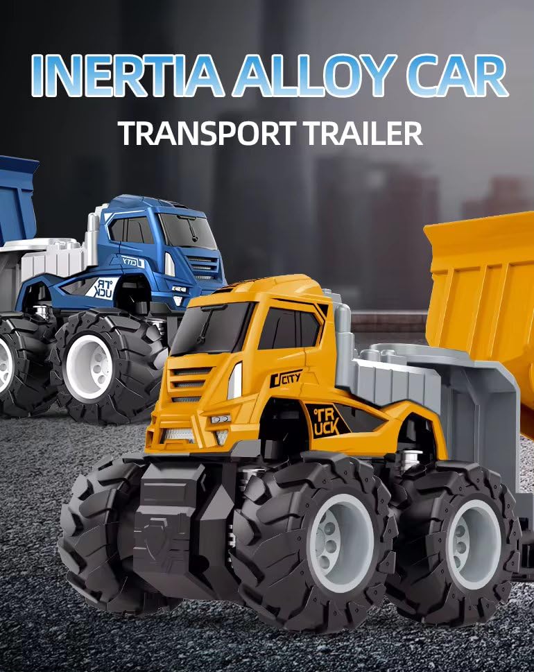 Image of Friction Power Dump Truck Toys for Kids Boys Girls 1:43 Inertia die cast Model Metal Truck Pull Back Vehicle 4wd Transport Dumper Trailer Excavator Toy car (Multicolor)