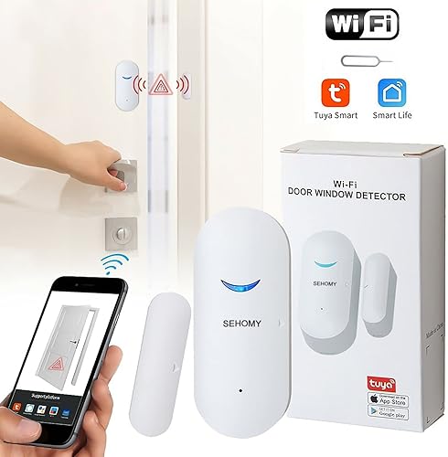 Miniatura 6 de SEHOMY Paquete de 1 alarma con sensor de puerta WiFi, sensor de contacto abierto de puerta inteligente, notificación de aplicación en tiempo real,