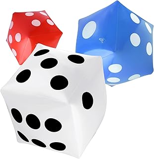 3 Pack Jumbo Inflatable Dice Giant Inflatable Jumbo Dice Large Inflatable Dice for Game Pool Toy Party Favour (White, Red, Blue,20 Inch)