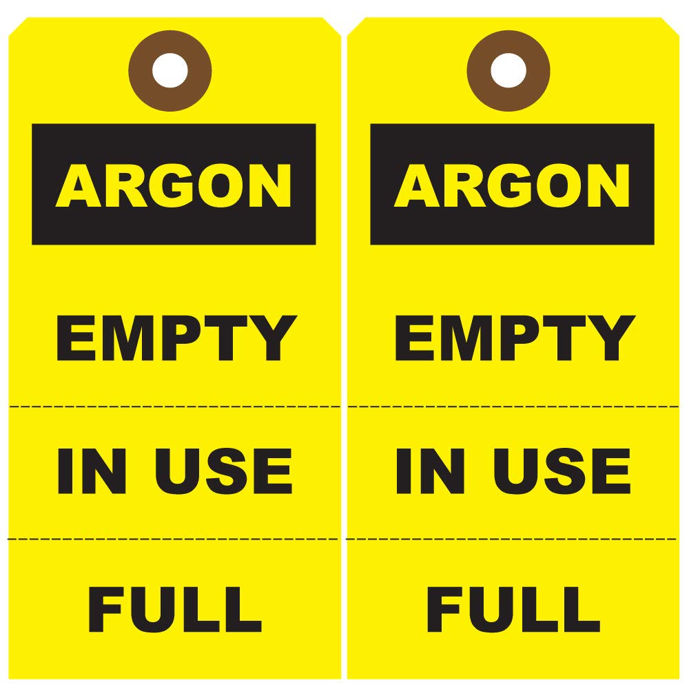 Tags 4 Less Cylinder Status Hang Tags - Argon Gas Tank Hanging Labels, Status Labels for Empty/Full/in Use, 13pt. Cardboard, Perforated, Includes