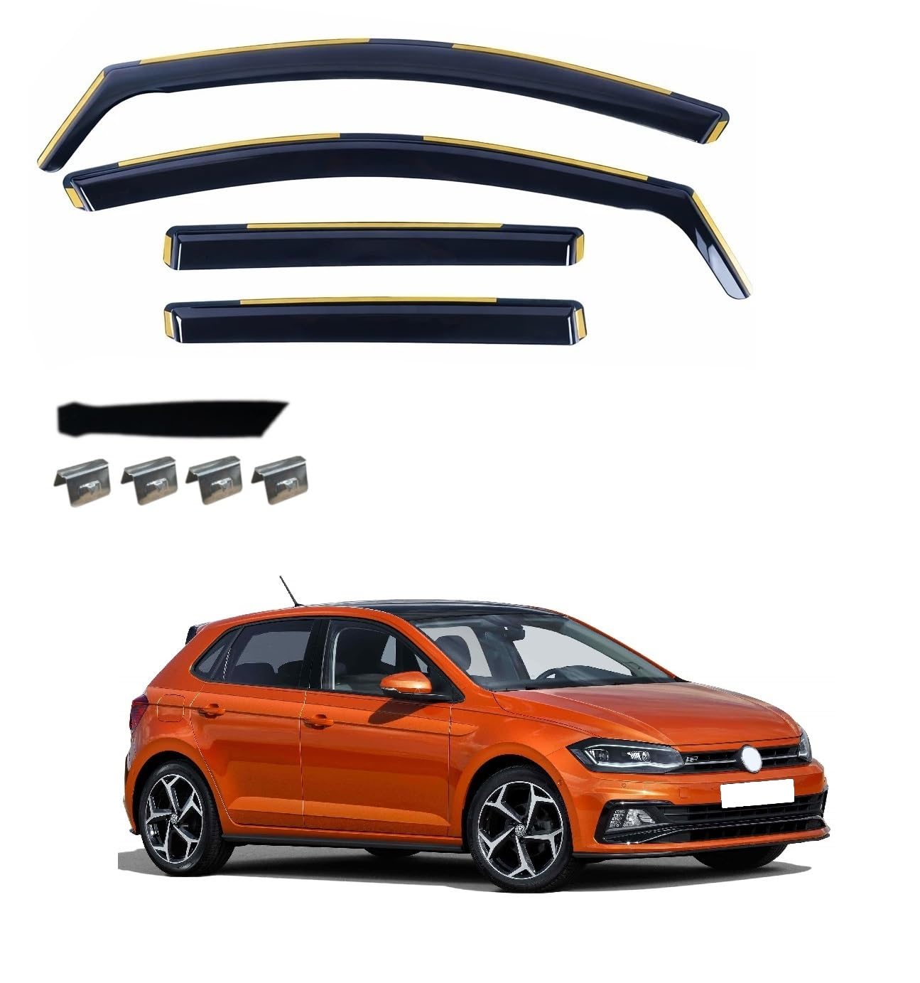 Kit 4 Deflettori Aria Nero Fumé Trasparento Antivento per Finestrini Laterali Anteriori e Posteriori Compatibile con VW Polo 6 VI Hatchback (dopo il 2017)