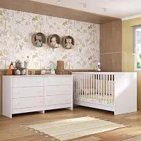 Berço 3 em 1 para Colchão 130 x 60cm com Cômoda Framboesa Multimóveis Mp4295 Branco / 3 ANOS DE GARANTIA