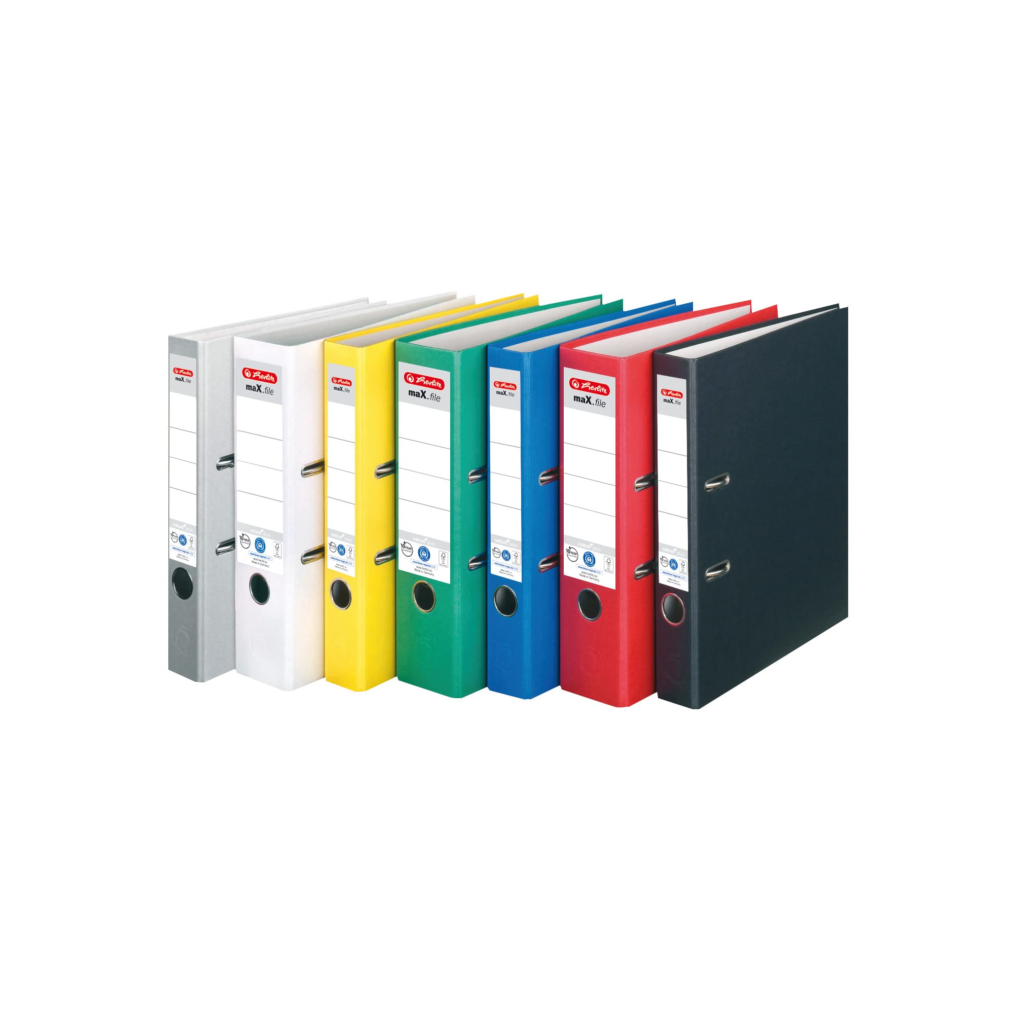 Herlitz Archivador maX.file nature plus con funda de papel especial, protección de bordes, estable, A4, 5 cm (gris, pack de 5)