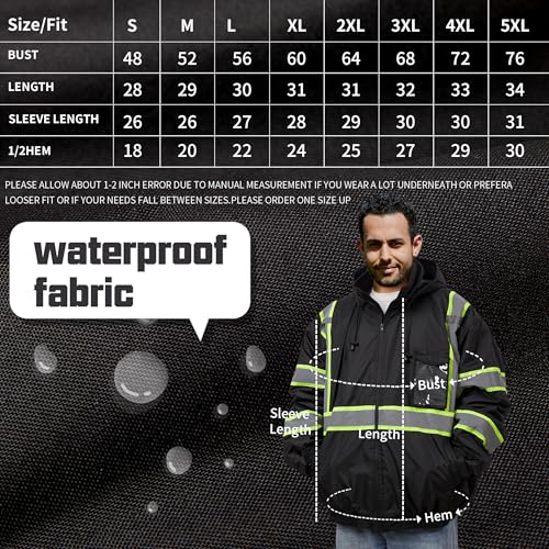 Image of sesafety Reflective Jacket for Men, High Visibility Jackets, Safety Jackets for Men, Hi Vis Construction Bomber Jackets Waterproof with Pockets and Zipper, Black Bottom, Class 3