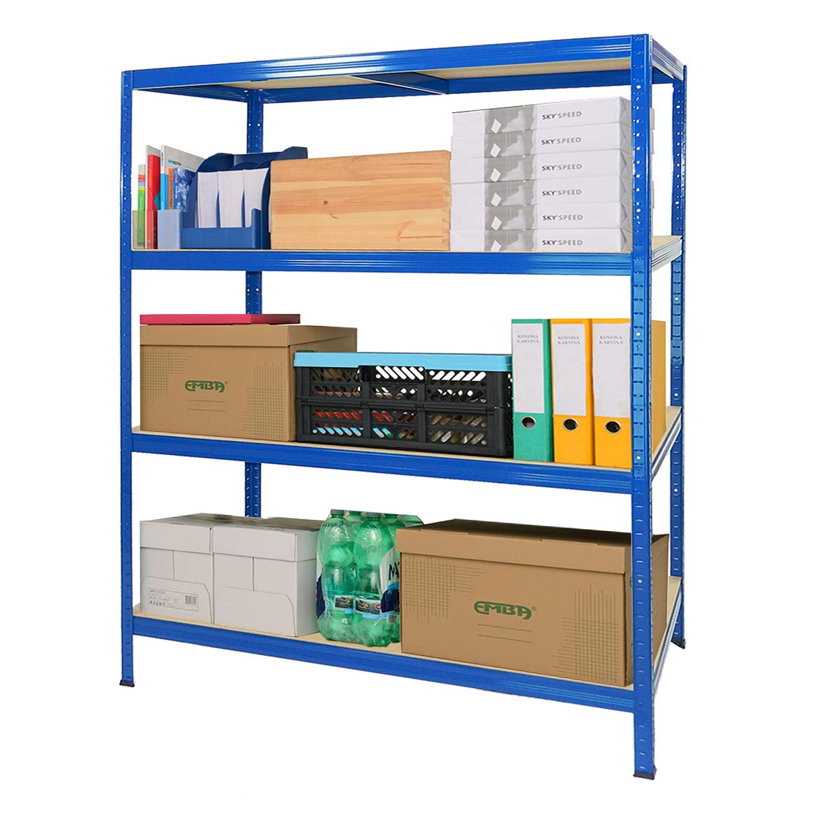 Scaffale legno metallo 4 ripiani cm L120xP60 xH180 Alta portata Blu Incastro
