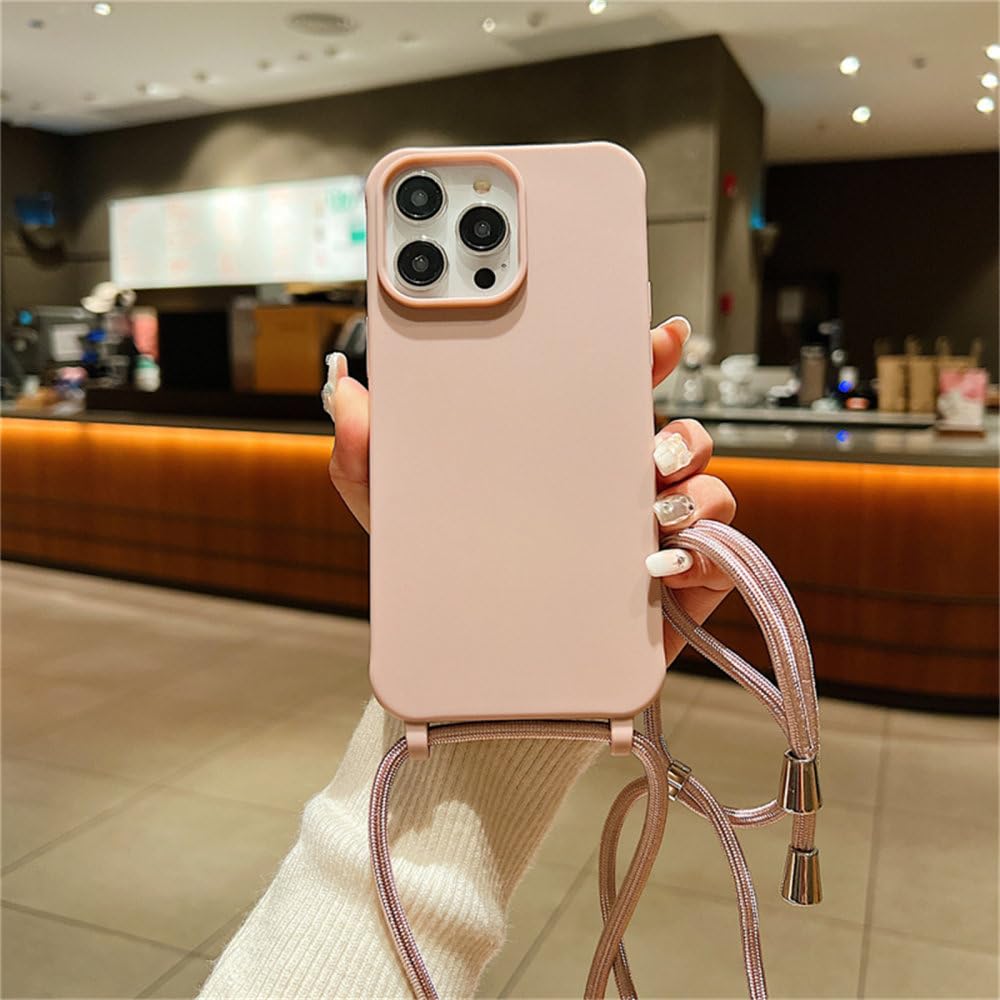 Coque iPhone 13 Mini collier rose sable en silicone souple avec cordon - 8