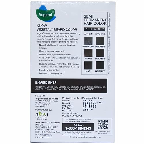 Miniatura 5 de Vegetal Color seguro, negro suave, 0.88 oz, certificado orgánico químico y libre de alergias, color de pelo de barba bio natural sin fórmula de
