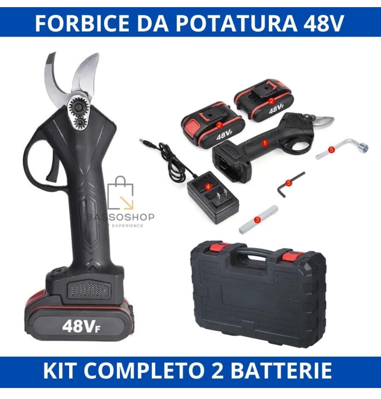 Bdit accesorios Tijeras de Poda con 2 Baterías de 48V Trituradora de Ramas Profesional Tijeras Eléctricas Tijera de Jardín Árboles Frutales Inalámbrica Sin Cables Arbustos, verde azul