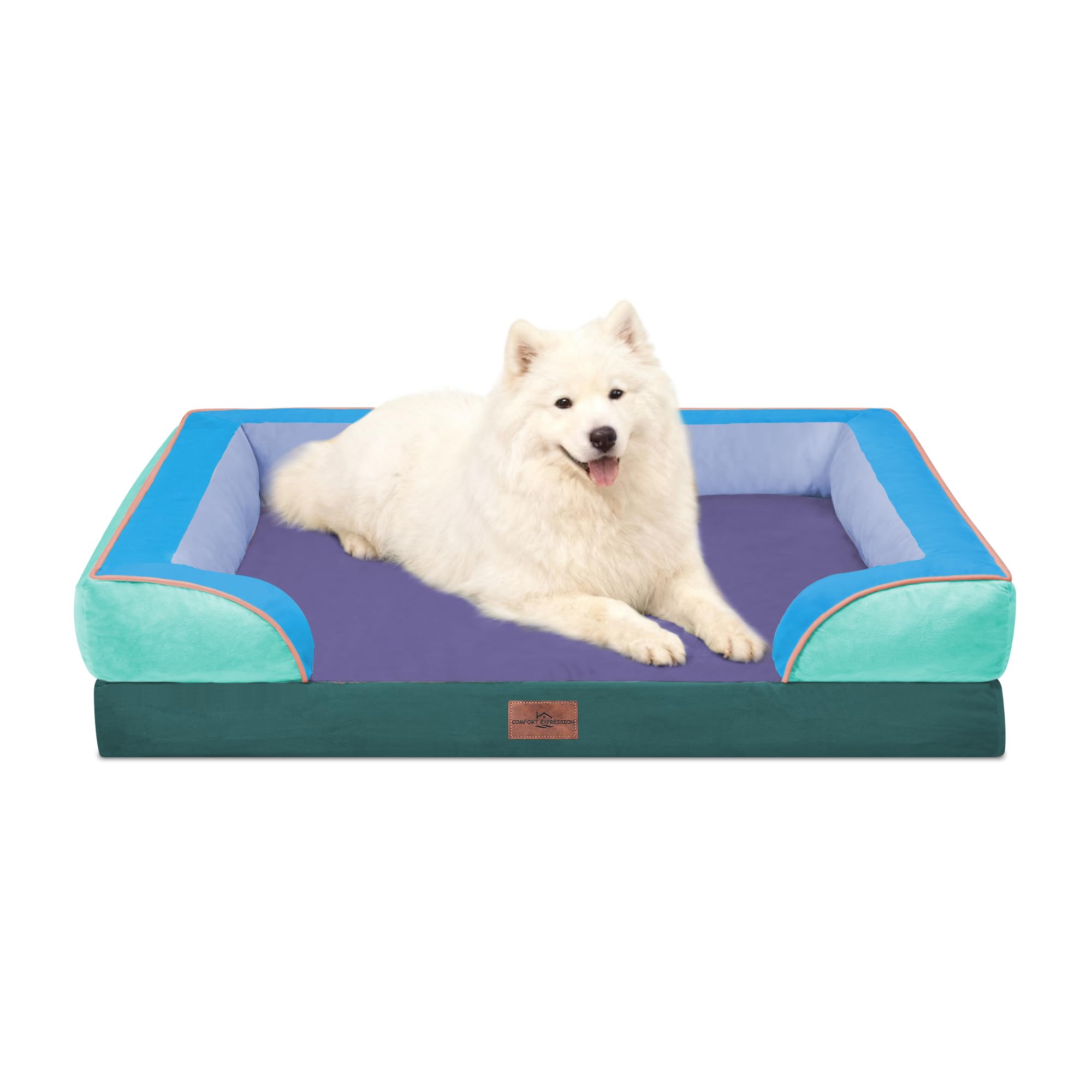 Comfort Expression Orthopedic Dog Bed for Large Dogs 36x27 Inch, Waterproof Egg Crate Foam Large Pet Bed with Removable Bolsters, Dog Couch with Washable Cover & Non-Slip Bottom, Violet Tide