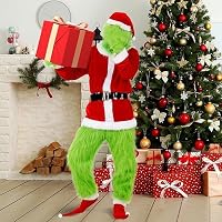 CCXBDY Zöld Karácsonyi Jelmez Felnőtteknek - 7 Részes Mikulás Szett, Zöld Szörny Halloween Farsangi Cosplay Kellékek Férfiaknak és Nőknek 5