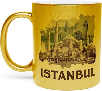 Fabulous Gold Mug of Chrome-Plated Ceramic - Istanbul Vintage Travel Culture Turkey - 11oz