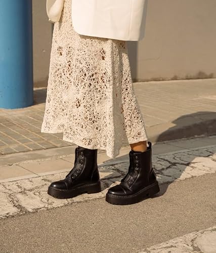 BOSANOVA Militärstiefel im Punk-Stil, mit gezackter Plattform und Schnürung bis zum oberen Teil, Reißverschluss, Damenschuhe, Schwarz, Größe 37