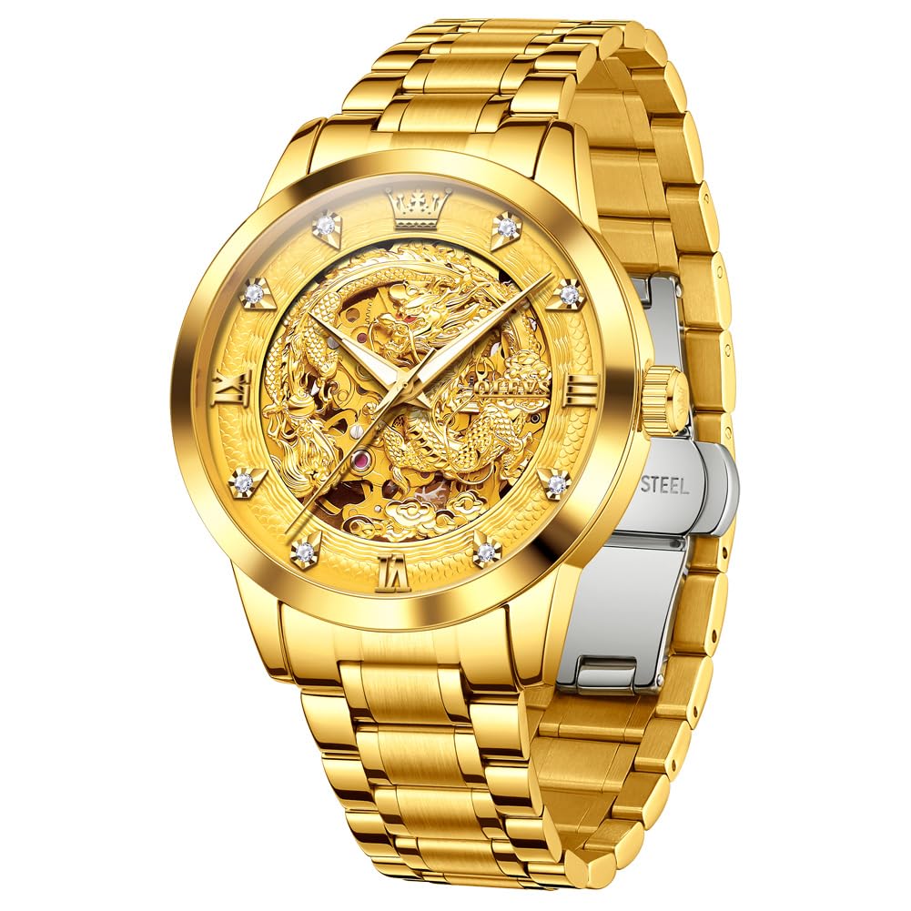 OLEVS Orologio da polso da uomo, automatico, meccanico, tourbillon, con quadrante in diamanti, in acciaio inox, impermeabile, di lusso