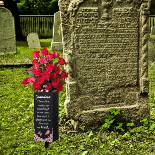 Jarrones de cementerio para abuela WEBEEDY con estaca de metal para tumbas 4