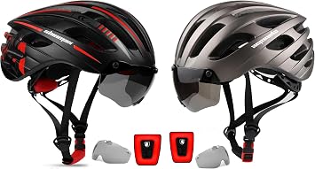 Shinmax Bike Helmet with USB Rechargeable Light & Detachable Magnetic Goggles UV Protective, Bicycle Helmet Men Women Mountain Road Adjustable Adult Cycling Helmet