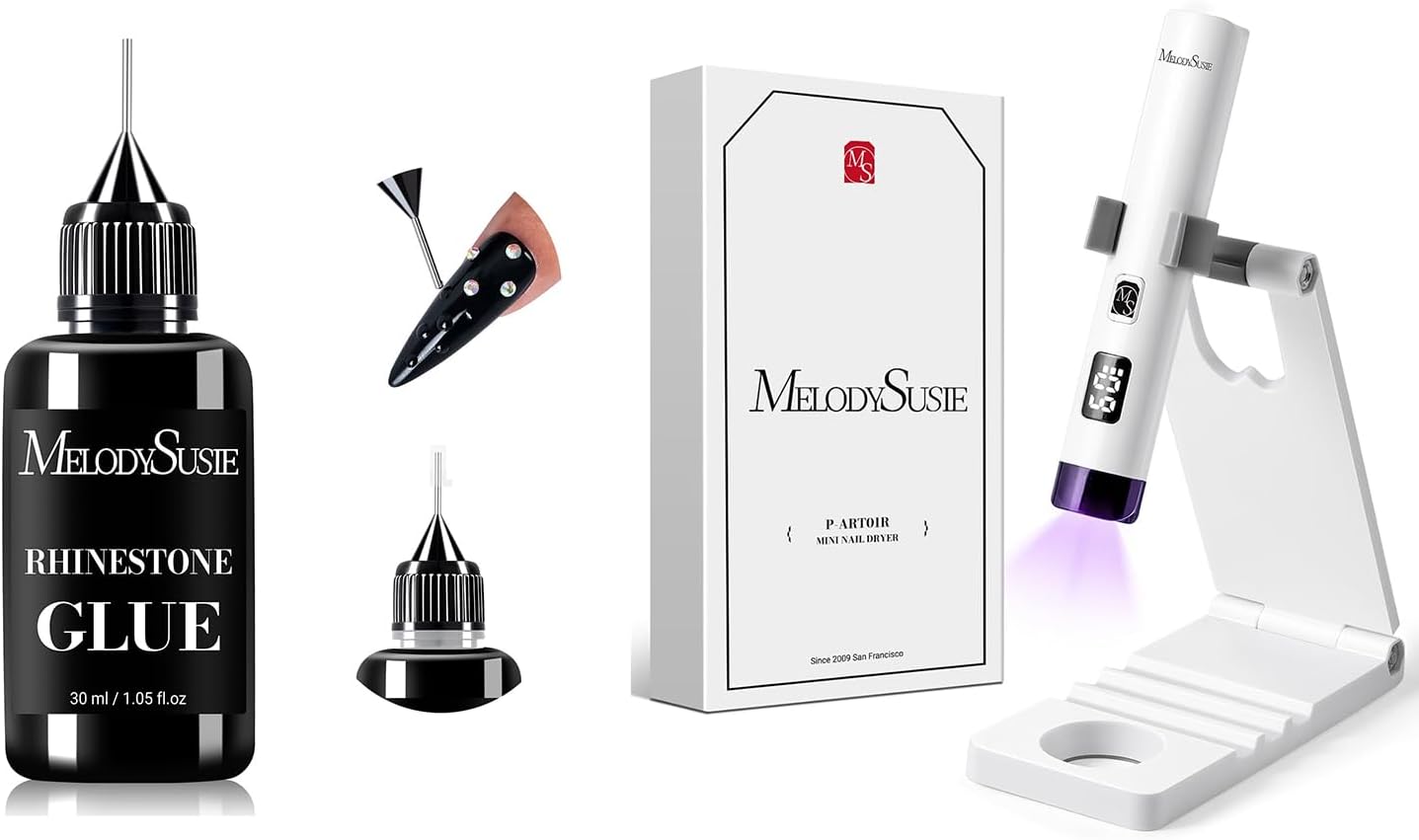 MelodySusie Handheld UV Light for Gel Nails with Stand and Nail Rhinestone Glue 30ml