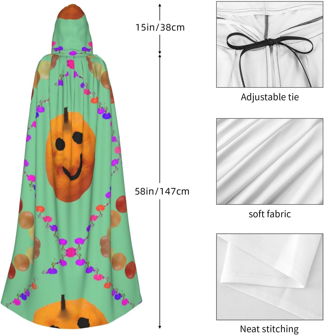 Smiley Citrus Men Women Halloween Role Play Party Decoration Hooded Poncho Black