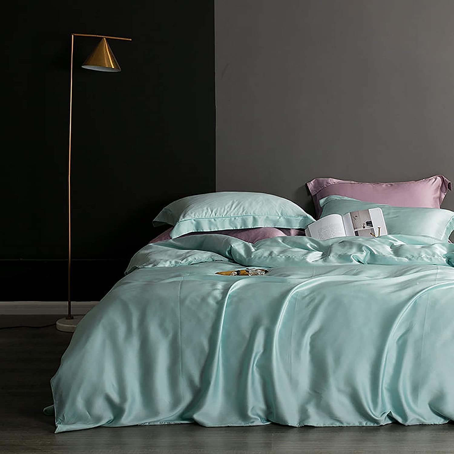 MGEMJMJ Solid Color High Thread Count Sateen Silky Comforter Cover,Egyptian Cotton Duvet Cover,Soft Tencel Quilt Cover Breathable Bedding(Size:200x230cm(79x91inch),Color:Green)