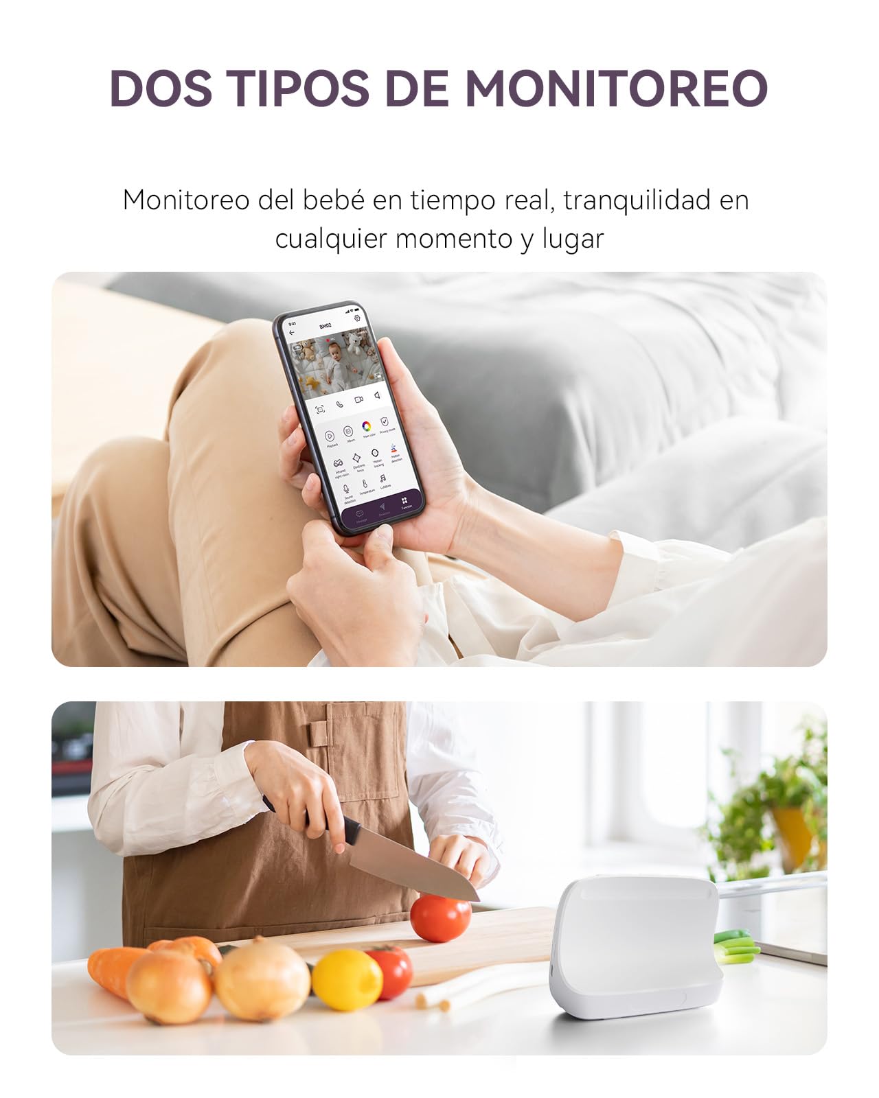 Comfyer BM02 Hybrid Video Smart WiFi Baby Monitor para bebé-5" 1080P Split Screen& 2K cámara App Control,Alerta Movimiento,Detección Sonido,Visión Nocturna HD,5050mAh batería, Triple Seguridad,500M