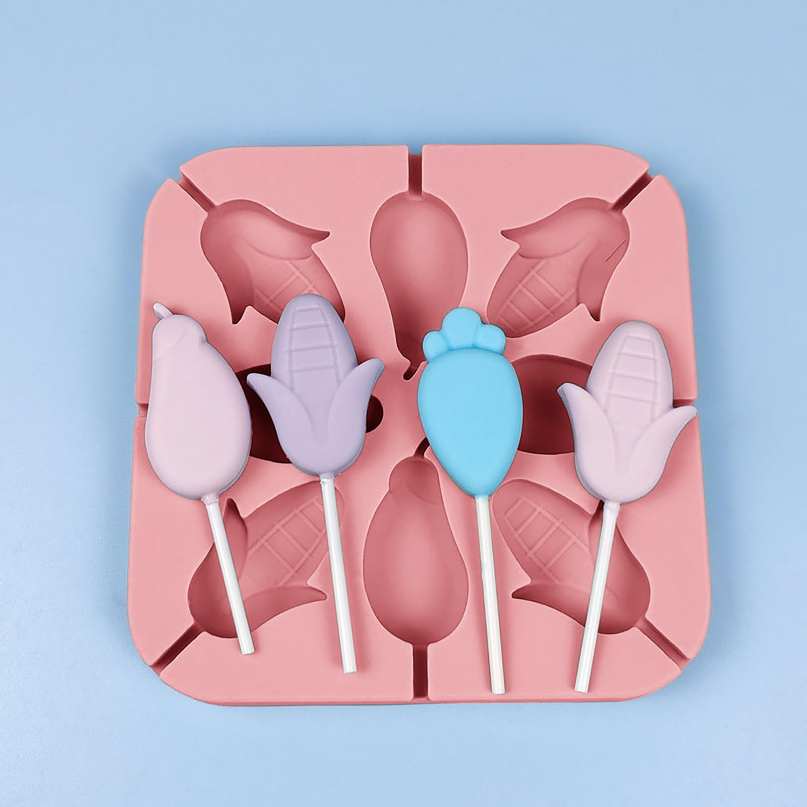 BFJ Carrot Lollipop Mould 2 pcs Silicone Easter Chocolate Moulds Corn Carrot Eggplant Shape 8 Cavity Silicone Lolly Candy Mold with 25 Sticks - Image 3
